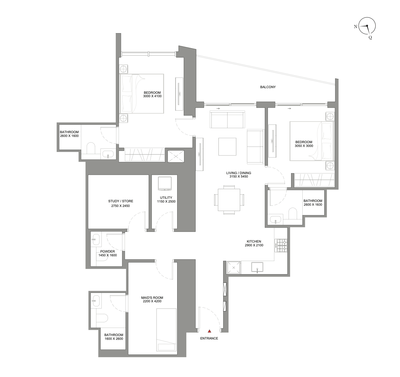 2 Bedroom Apartment Floor Plan
